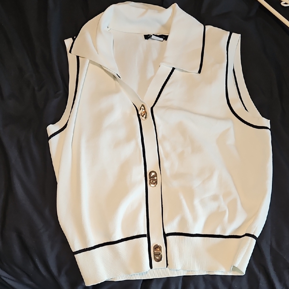 White Sleeveless Button-Up Top